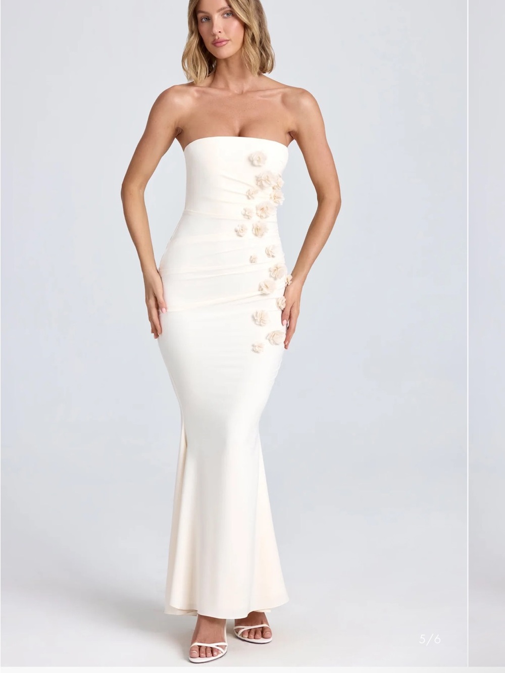 Oh Polly Strapless Cream Floral-Appliqué Mermaid Gown NWOT